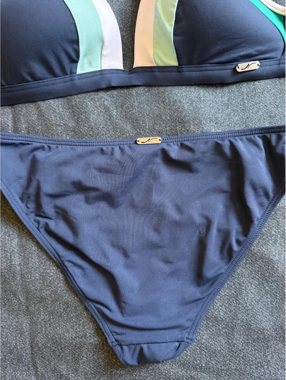JETS Australia Navy Colorblock Bikini Set US 10 Triangle Top & Cutout Bottoms